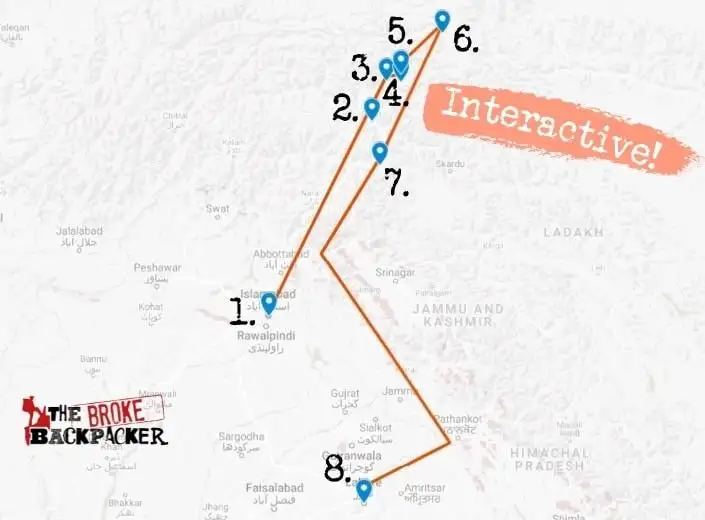 itinerário de mochilão no Paquistão 1 mapa