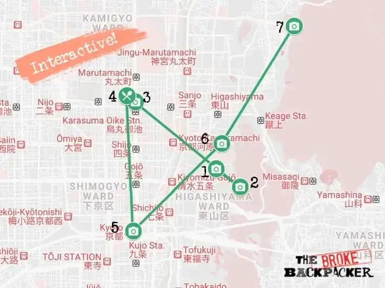Peta Rencana Perjalanan Hari ke-2 Kyoto