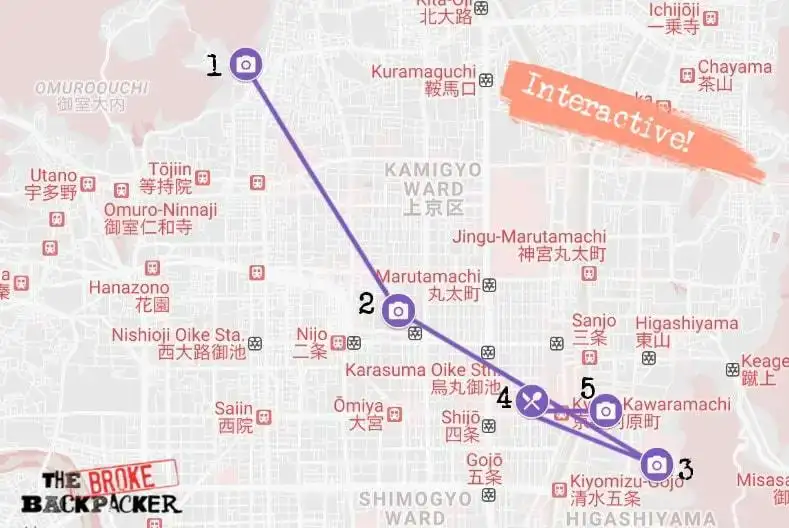 Peta Rencana Perjalanan Hari 1 Kyoto