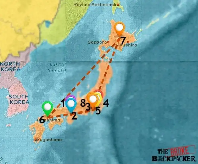 Mapa de onde ficar no Japão