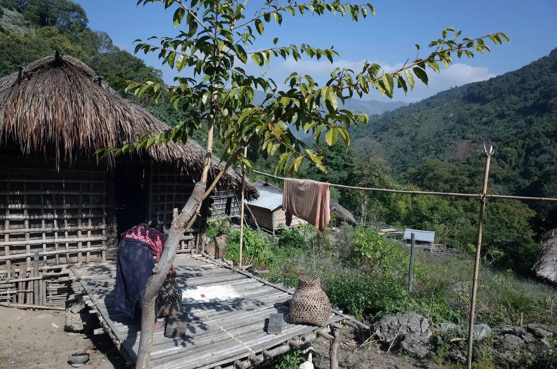 sereines maisons en bois dans les rizières en Thaïlande