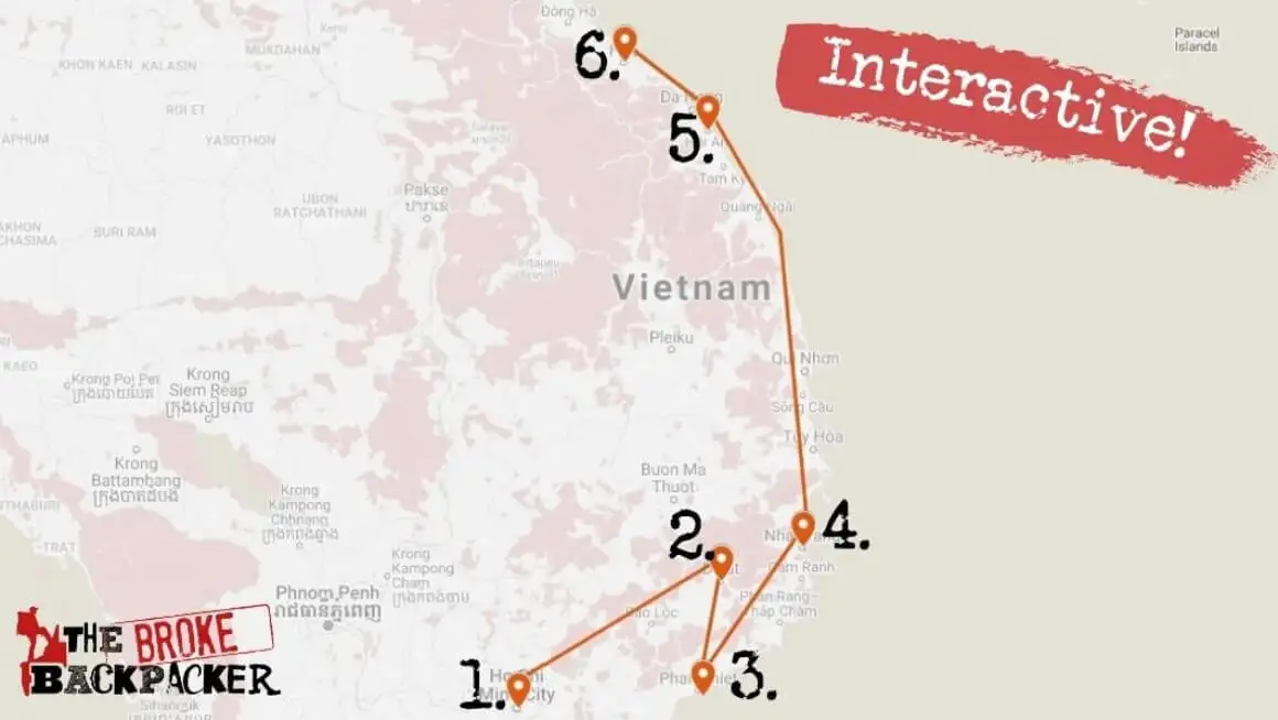 3 semaines de moto au Vietnam Carte