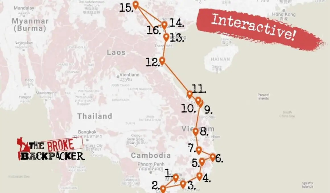 6 semaines de moto au Vietnam Carte