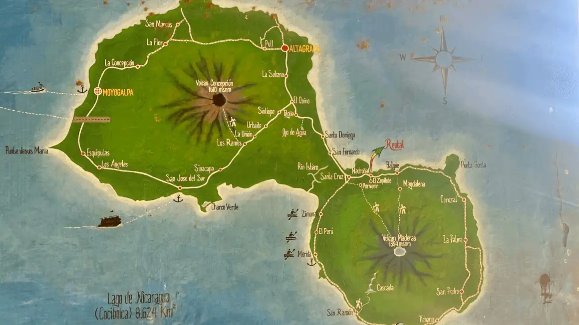 carte de l'île d'Ometepe, Nicaragua