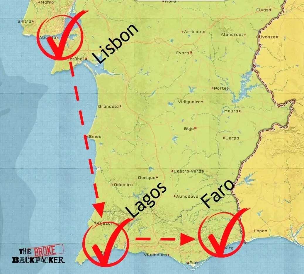 mapa de roteiro de mochila portugal 7 dias