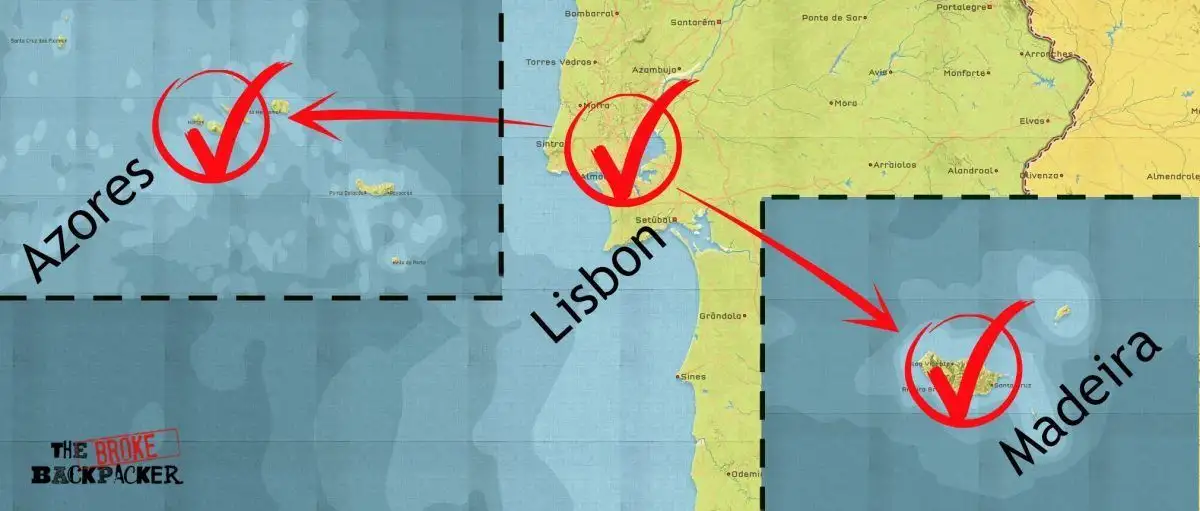 mapa de roteiro de mochilão portugal 14 dias