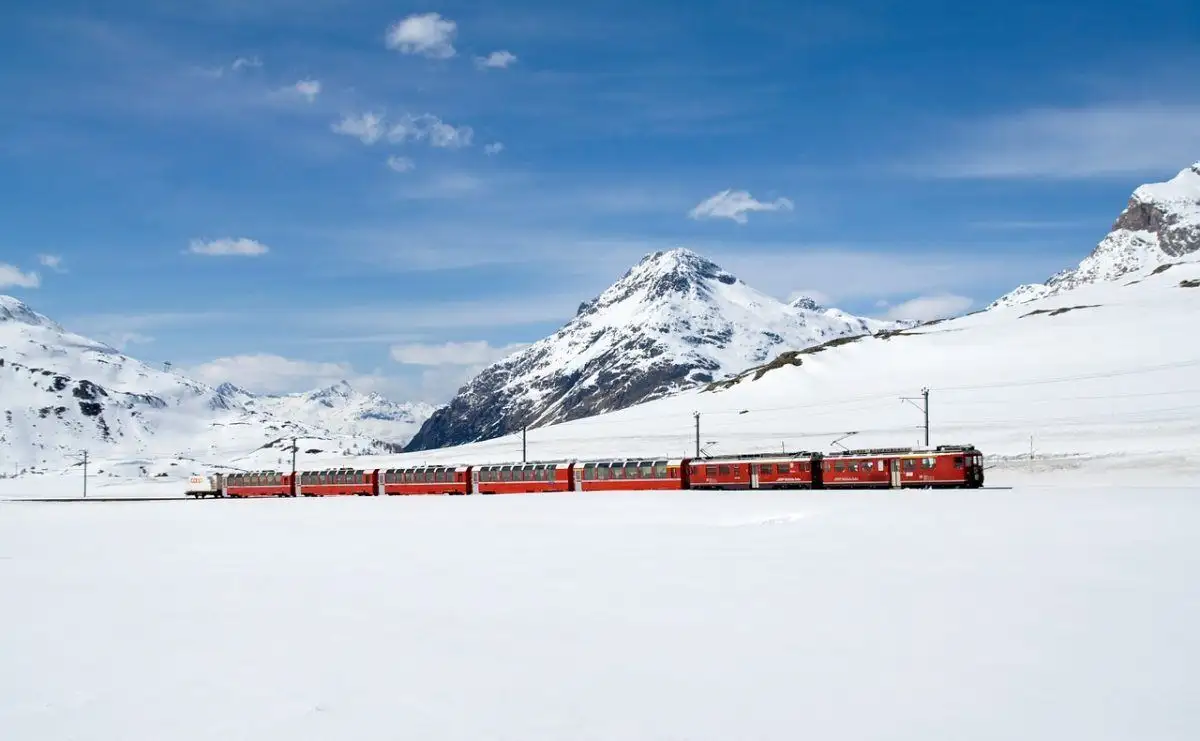 viagem de trem na Suíça no inverno
