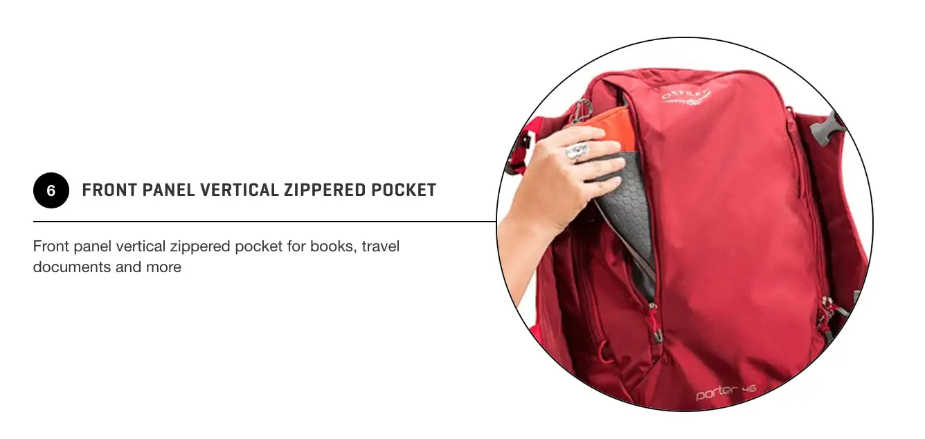 Osprey Porter 46 Передние карманы на молнии