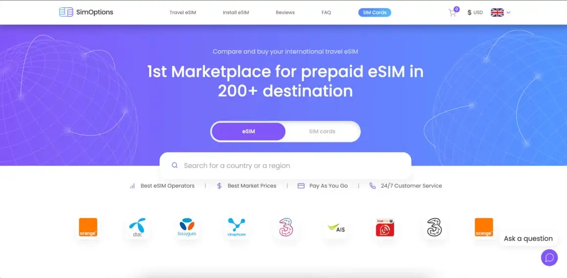 SimOptions వెబ్సైట్ హోమ్పేజీ