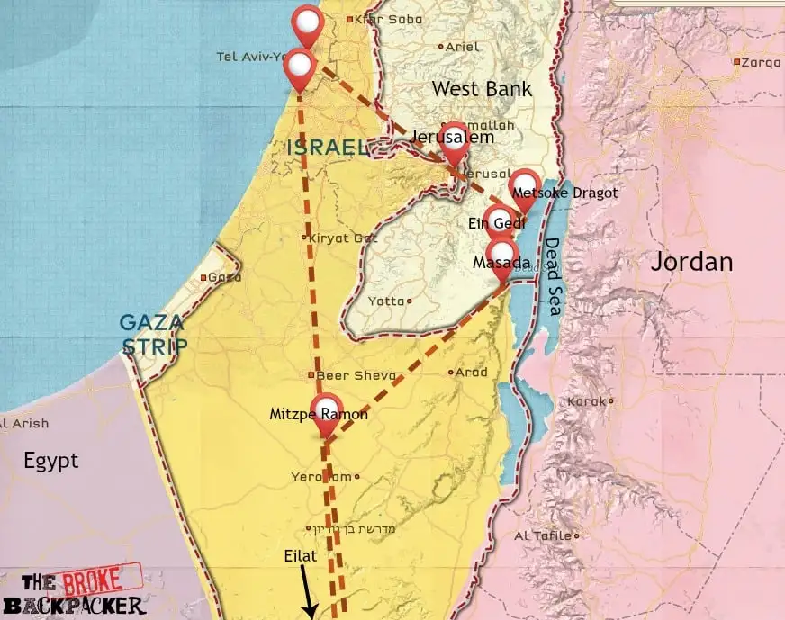 Carte de l'itinéraire de voyage en Israël #2