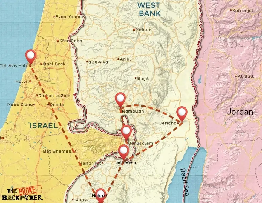 Carte de l'itinéraire de voyage en Israël #3