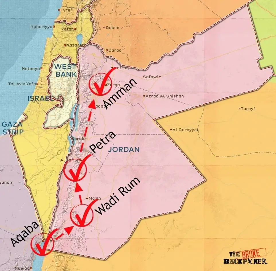 מפת מסלול הירדן - 10 ימים