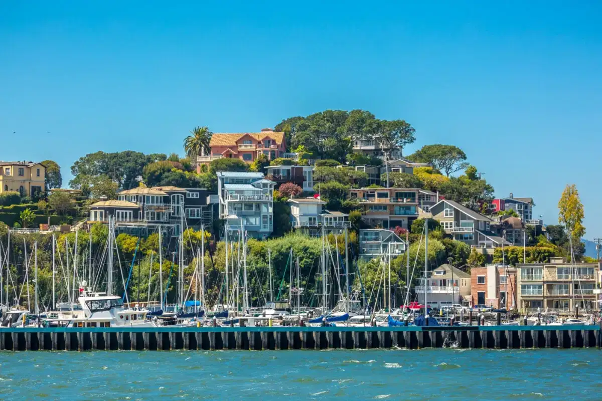 quatro potes de suco verde além de uma limpeza de suco verde com a noiva Golden Gate ao fundo em São Francisco, Califórnia