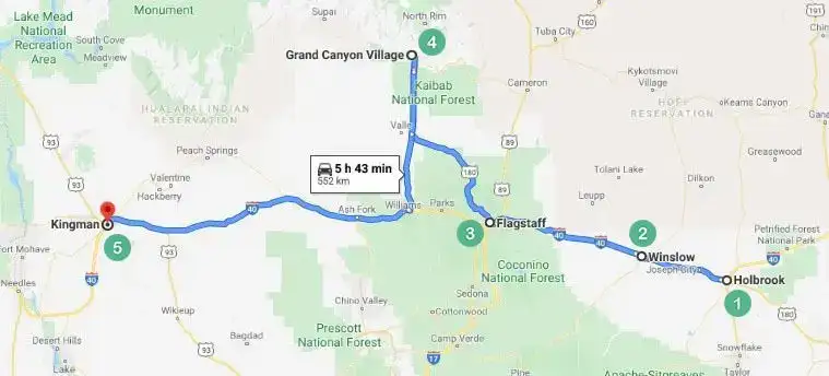 Carte de la route 1 de l'Arizona