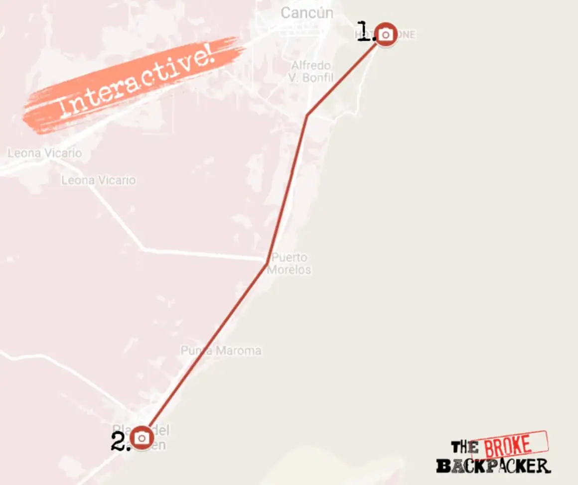 Carte de l'itinéraire du troisième jour de Cancún