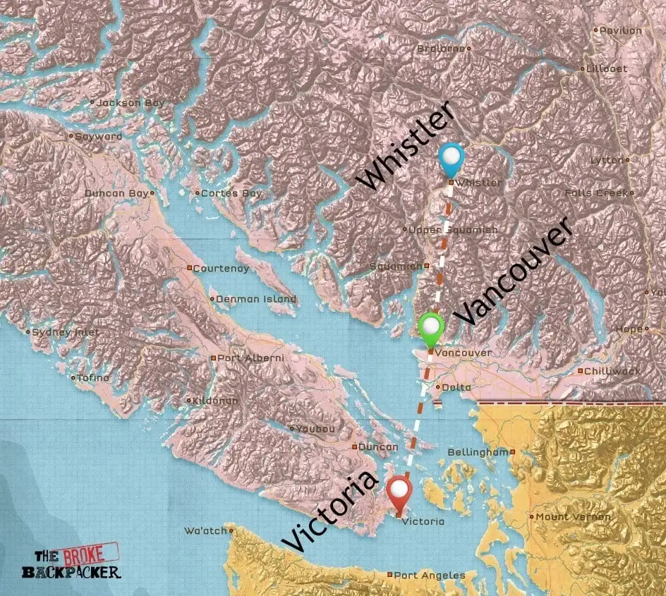 Carte de l'itinéraire de 10 jours de randonnée au Canada
