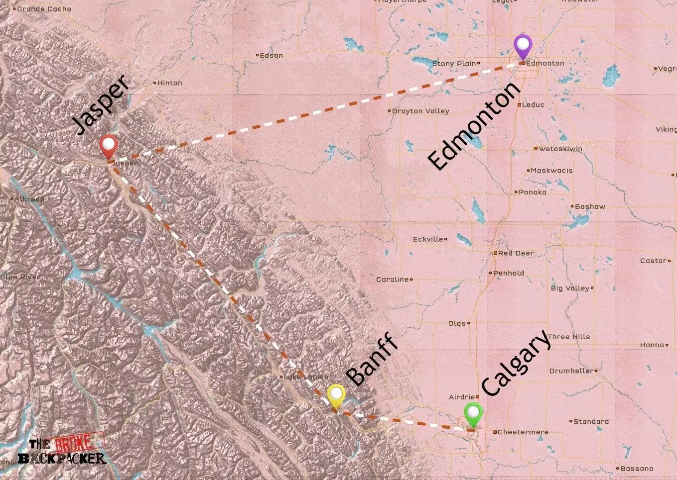Carte d'itinéraire de randonnée de 2 semaines au Canada