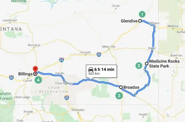 Itinéraire 1 du road trip dans le Montana