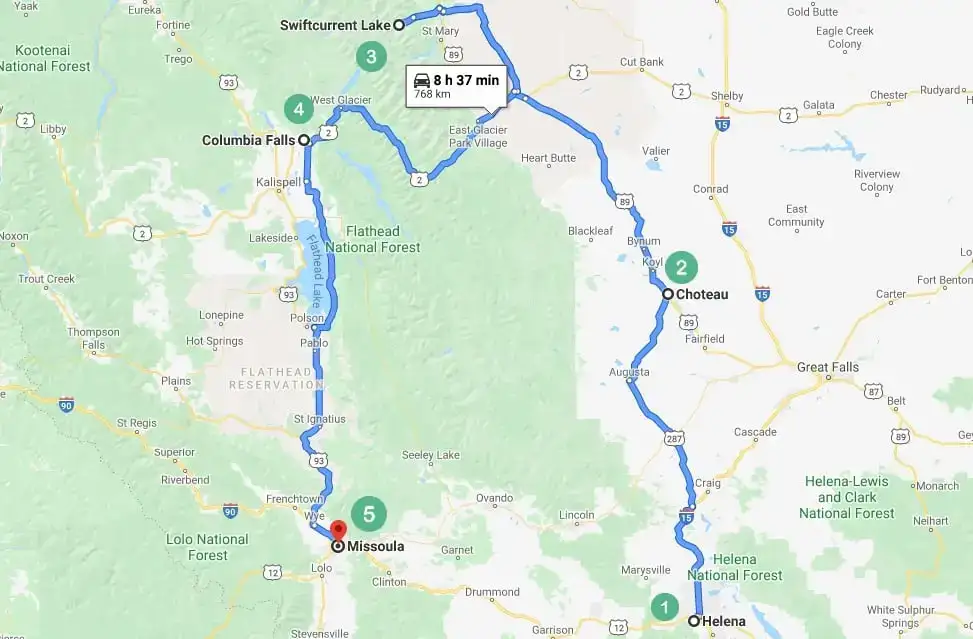 Itinéraire 2 du road trip dans le Montana