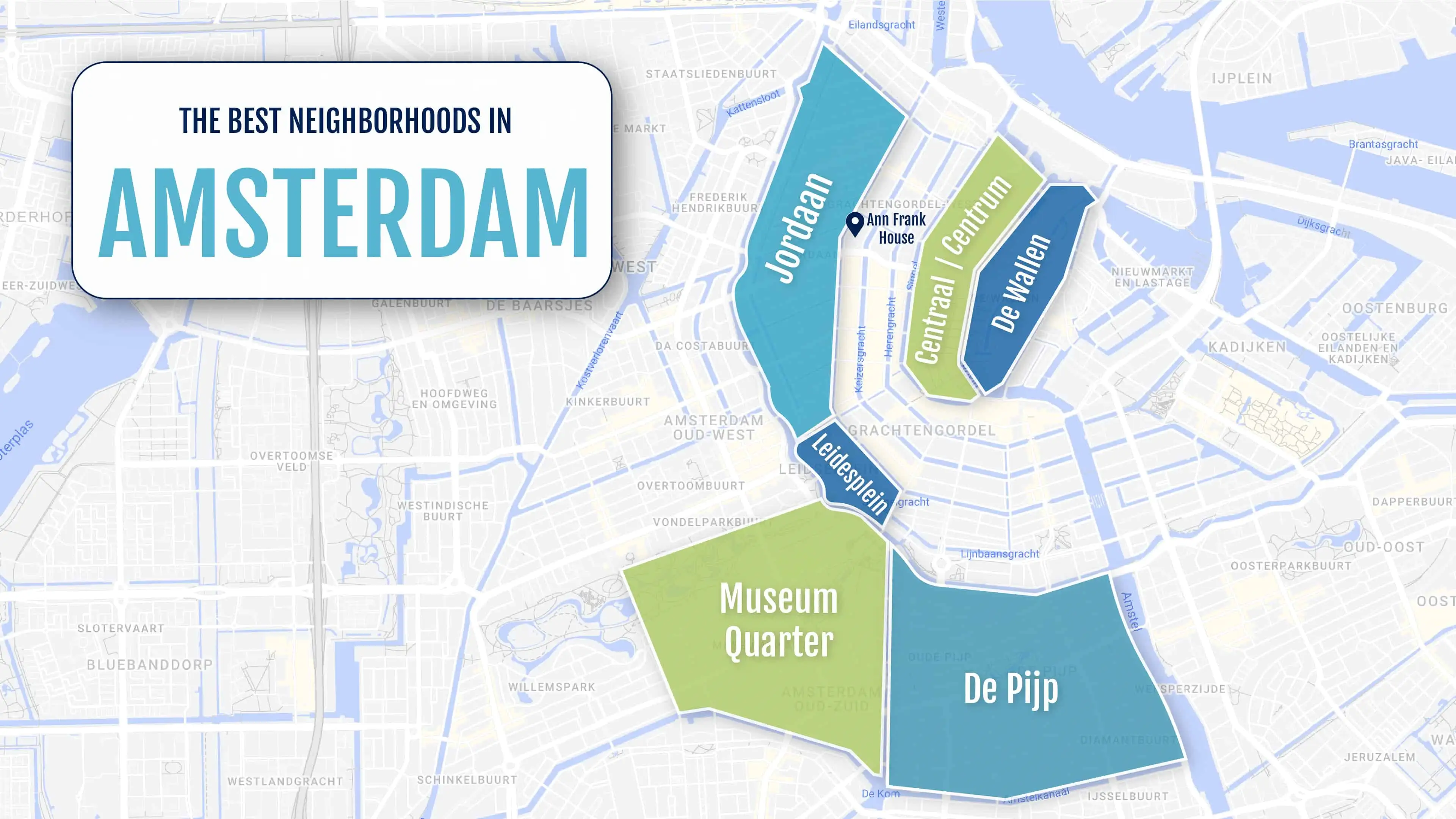 Um mapa colorido dos bairros de Amsterdã, Holanda