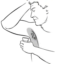 To apply the AXIRON solution keep the applicator upright place it up into the armpit application site and wipe steadily down and up - Illustration