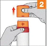 Squeeze the red indents and lift the orange lid - Illustration