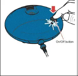 Press the On/Off button to turn on the Controller as shown and start your treatment. - Illustration