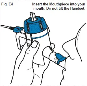 Insert the Mouthpiece into your mouth. Do not tilt the Handset. - Illustration