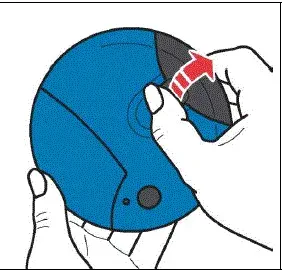 Open the battery door on the Controller. Place your thumb on the black tab of the battery door and firmly push the tab to open the door. - Illustration