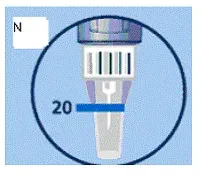 The insulin should fill the lower part of the big outer needle cap - Illustration
