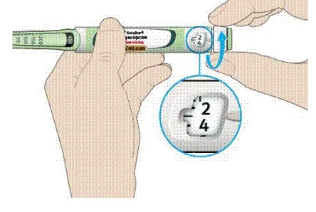 Select 3 units by turning the dose selector until the dose pointer is at the mark between 2 and 4 - Illustration