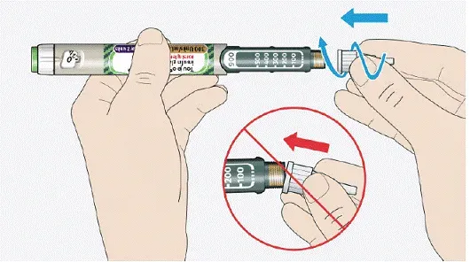 Keep the needle straight and screw it onto the pen until fixed - Illustration