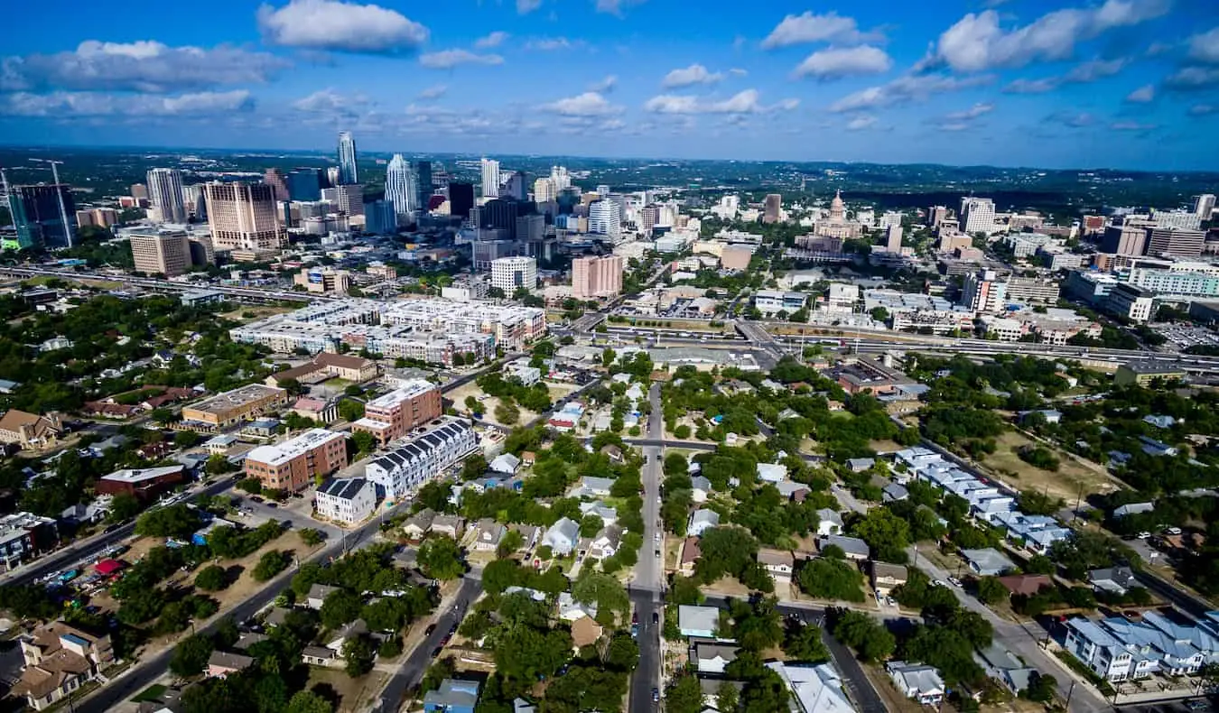 Une vue aérienne surplombant East Austin à Austin, Texas