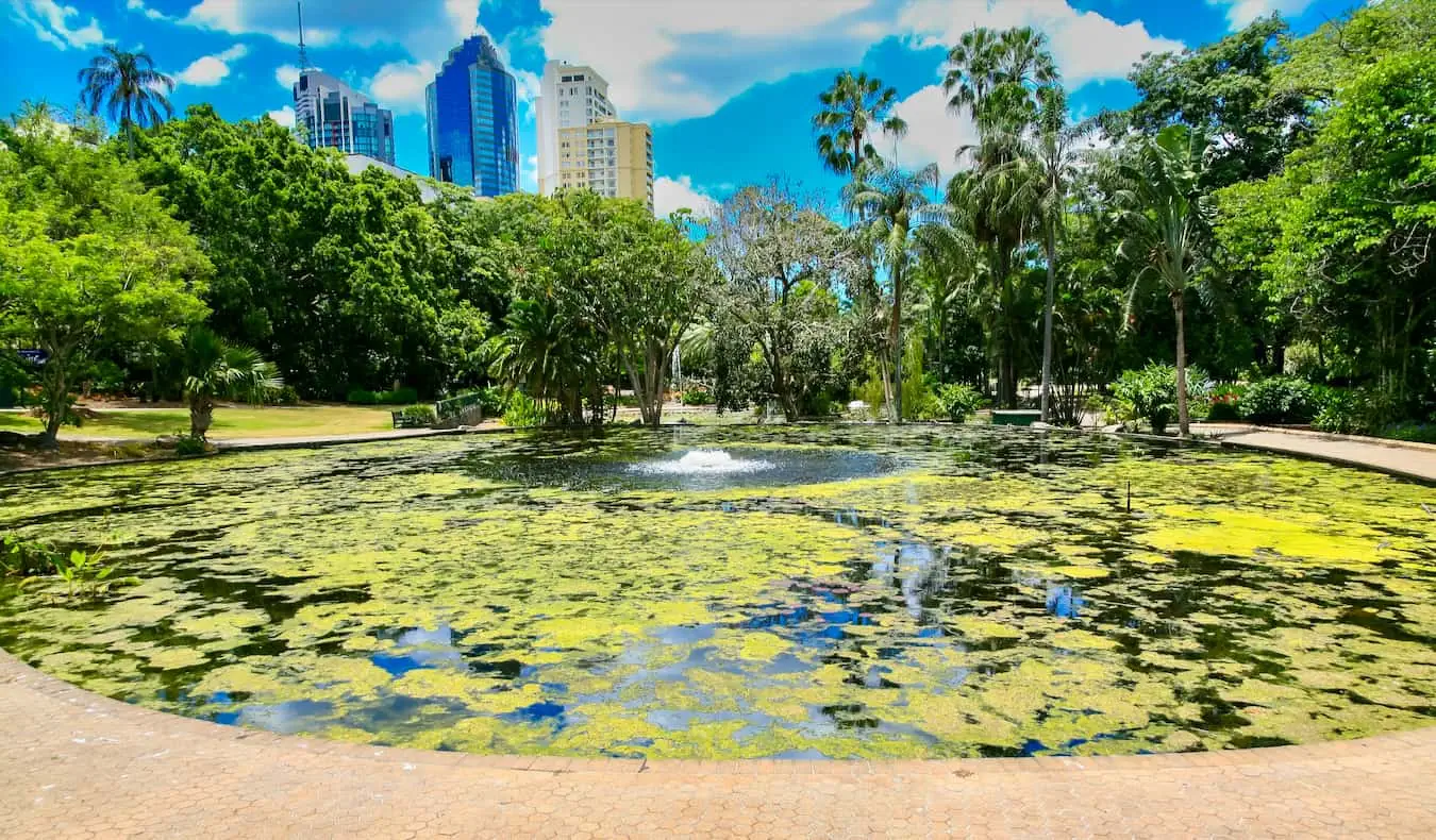 Um imponente e movimentado CBD no centro da ensolarada Brisbane, Austrália