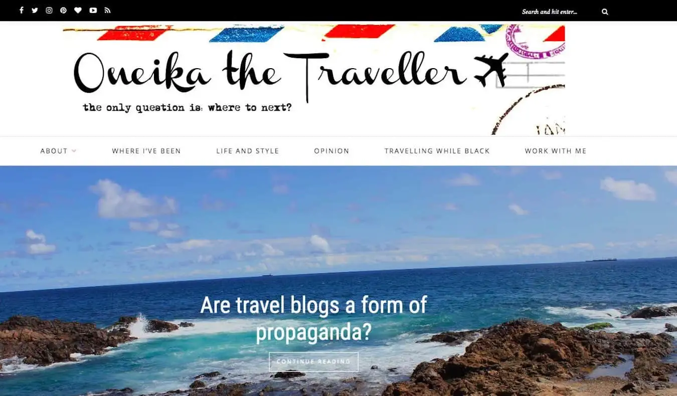 capture d'écran du blog Oneika la voyageuse