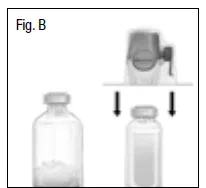 Insert the clear plastic spike through the diluent stopper - Illustration