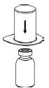 push the plastic spike at the blue end of the Mix2Vial transfer set firmly - Illustration