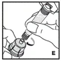 Attach the prefilled syringe to the vial adapter thread by turning clockwise - Illustration