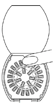 Remove that white pill by pressing the pill through the hole in the bottom of the dispenser - Illustration