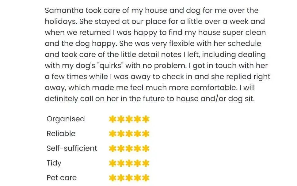 Un exemple d'évaluation de Trusted Housesitters