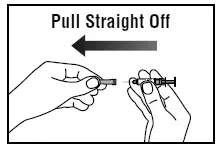 Hold the syringe with 1 hand and with your other hand; pull the needle cover off the syringe - Illustration
