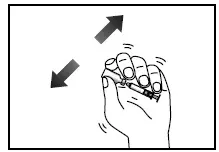 Hold the entire unit in one hand and gently shake the vial until the powder is completely dissolved - Illustration