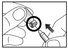 Push the needle of the prefilled syringe through the center of the rubber stopper - Illustration