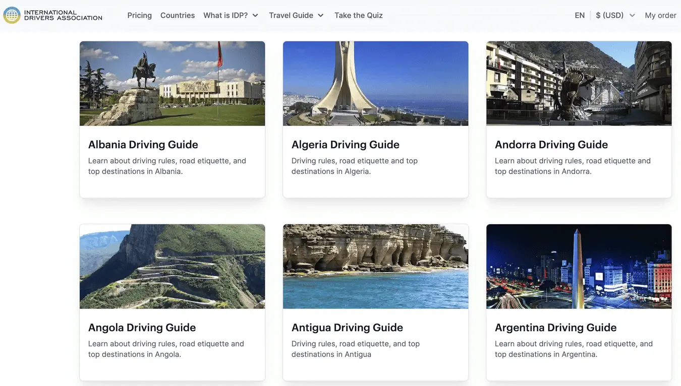 Ein Screenshot von der Homepage der International Drivers Association