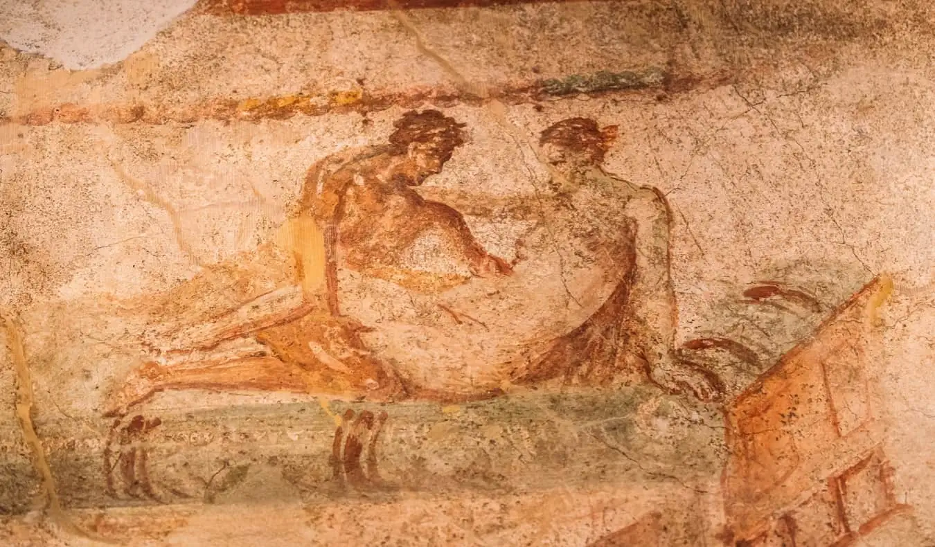 Fresques sexuelles anciennes d'un bordel de Pompéi, Italie