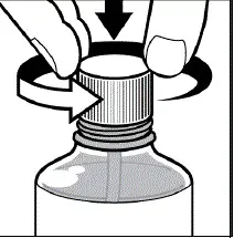 Firmly push down and twist the child-resistant cap counterclockwise to open the bottle - Illustration