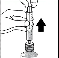 Pull the plunger of the syringe up to the level (see markings on side of syringe) that equals the dose prescribed by your doctor - Illustration