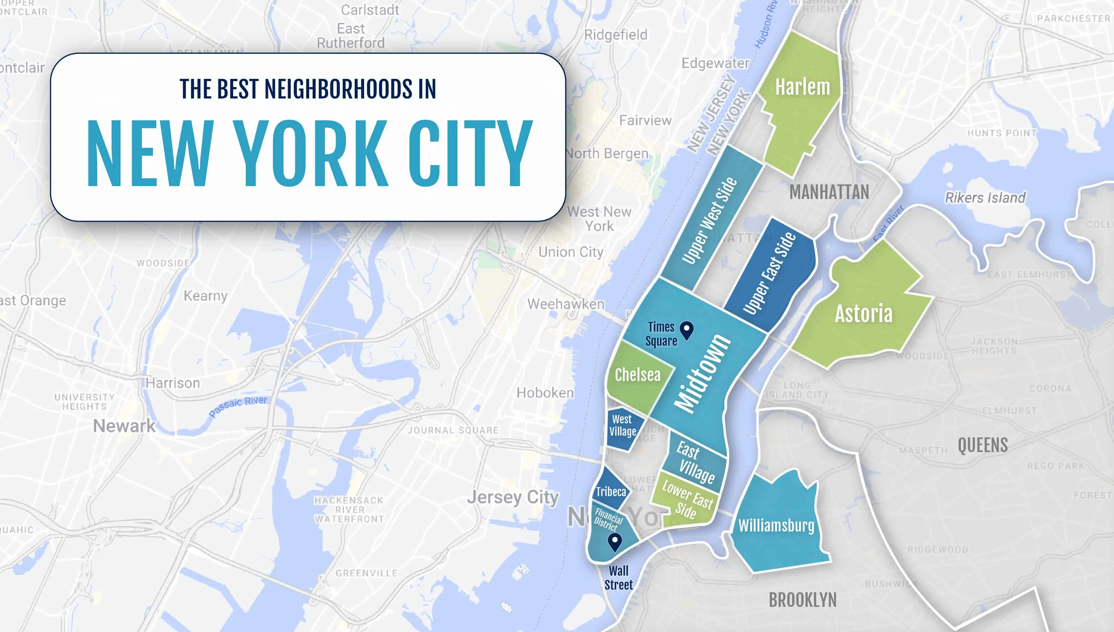 Une carte colorée des quartiers de New York, États-Unis