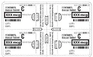 The product strength of your fentanyl buccal tablets will be printed in the boxed area shown as XXX mcg - Illustration