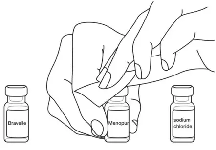 Wipe the tops of the vials - Illustration